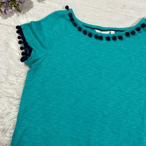 Boden Bridget Turquoise Teal Pom Pom Jersey Mini Dress Long Fit - Picture 11 of 12